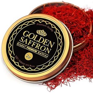Golden Saffron, Finest Pure Premium All Red Saffron Threads, Grade A+ Super Negin, Non-GMO Verified. For Tea, Paella, Rice, Desserts, Golden Milk and Risotto (2.0 Grams)