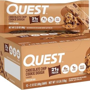Quest Nutrition Chocolate Chip Cookie Dough Protein Bars, High Protein, Low Carb, Gluten Free, Keto Friendly, 12 Count