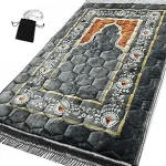 Prayer Rug Muslim Mat Islamic - Padded Very Thick Prayer Rug Sajadah for Men Women with Islam Prayer Beads for Eid Travel Ramadan, Soft and Luxury (Grey)