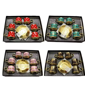 Turkish Coffee Cups Sets of 6 Ottoman Anatolian Greek Arabic Tea Set Copper Espresso Mugs Wholesale Islamic Gift Sets